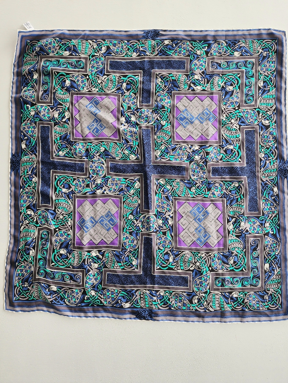 Bekford Silk Rockford Silk Printed Scarf - Teal, Navy & Green